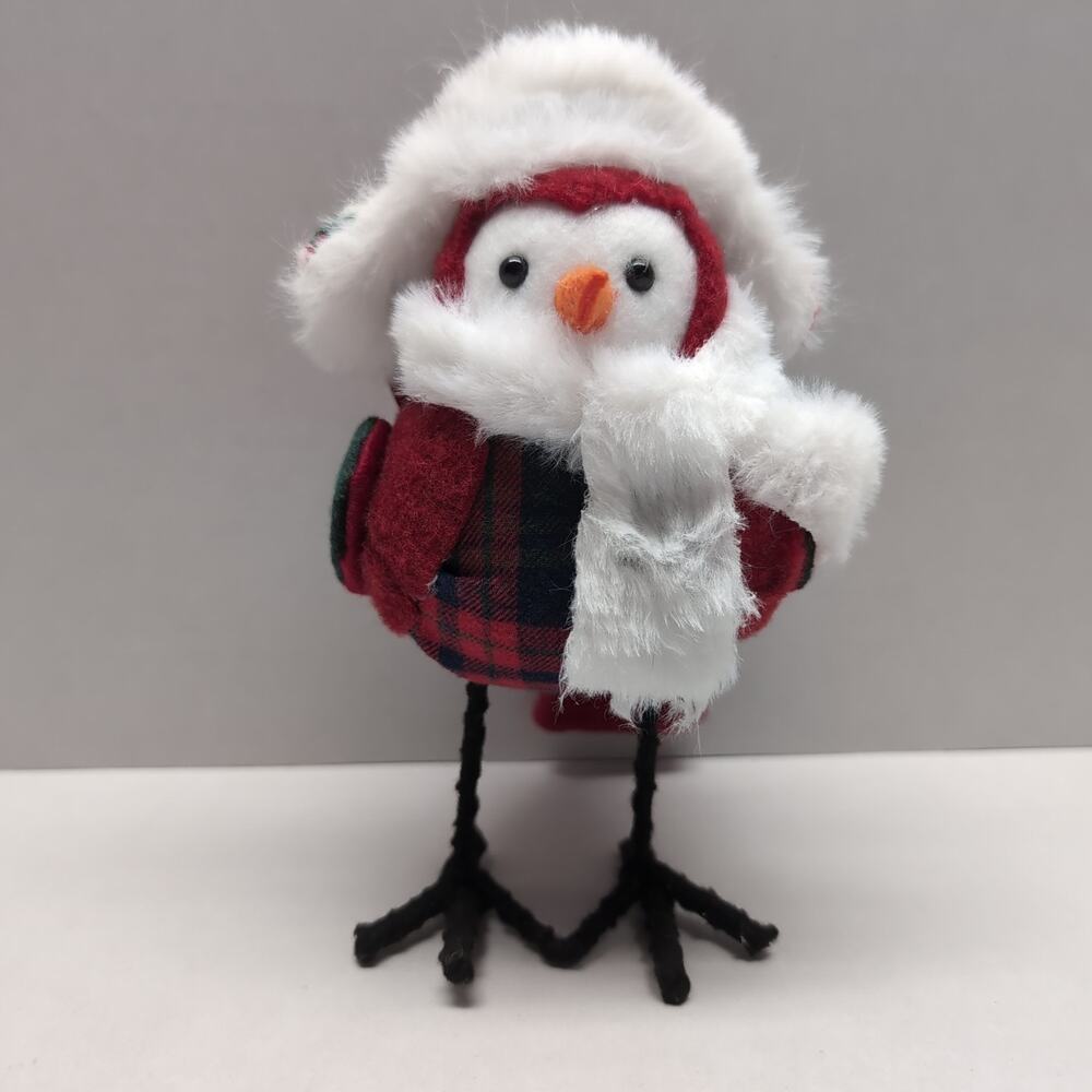 Walgreens‎ Christmas Fabric Bird Tabletop Decor Red Fur Hat Happy Holidays